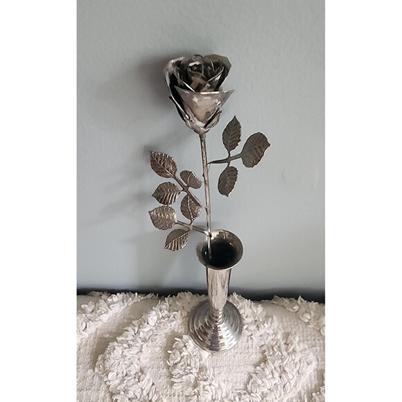 VINTAGE Sleek Mid Century Modern MCM Ted Arnold Metal Rose Flower Vase 1… - Picture 2 of 5